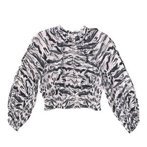 Allsaints Thallo Oniyuri Ruffle Smocked Top Animal Print Women’s Size 4